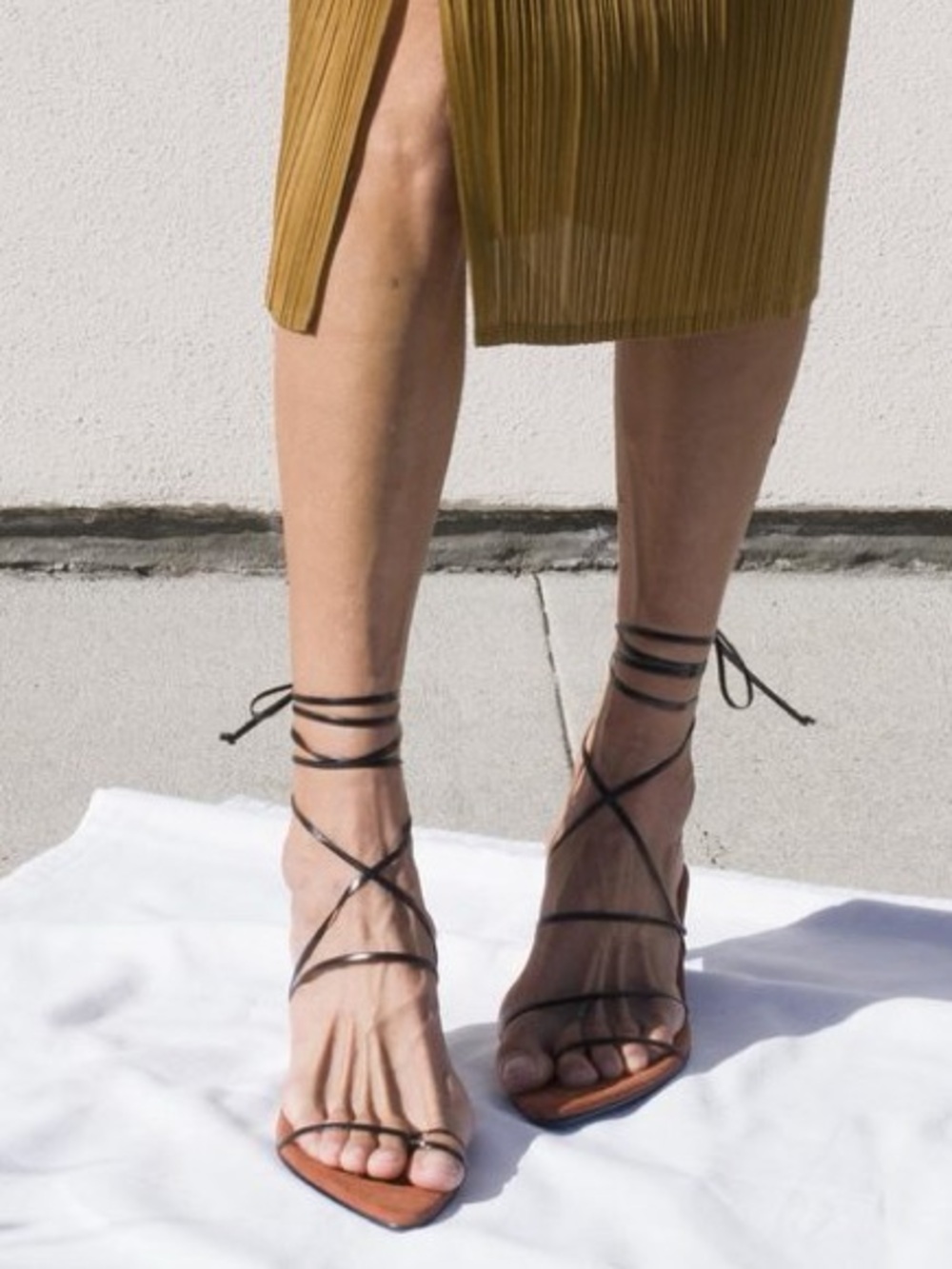 Reike Nen Odd Pair Black Leather Lace Up Minimalist Sandals